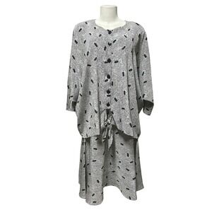 Vintage Lorac Original Two-Piece Set Top and Skirt Abstract Print Button